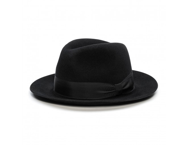 Czarny kapelusz męski fedora z filcu