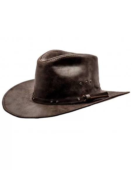 Brązowy kapelusz skórzany kowbojski męski na lato