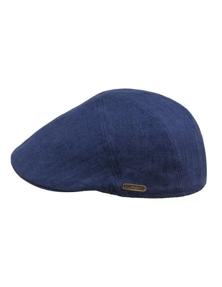 Niebieska czapka męska z daszkiem lniana, idealna na lato