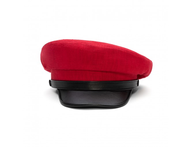 Czapka damska z lnu, z daszkiem, z skóry 