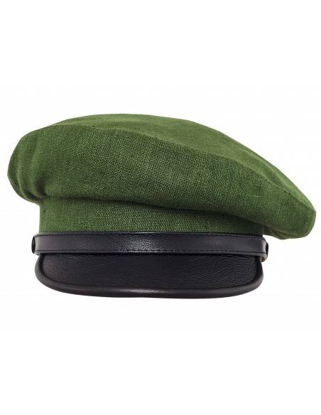 lniana zielona czapka z skórzanym daszkiem na lato