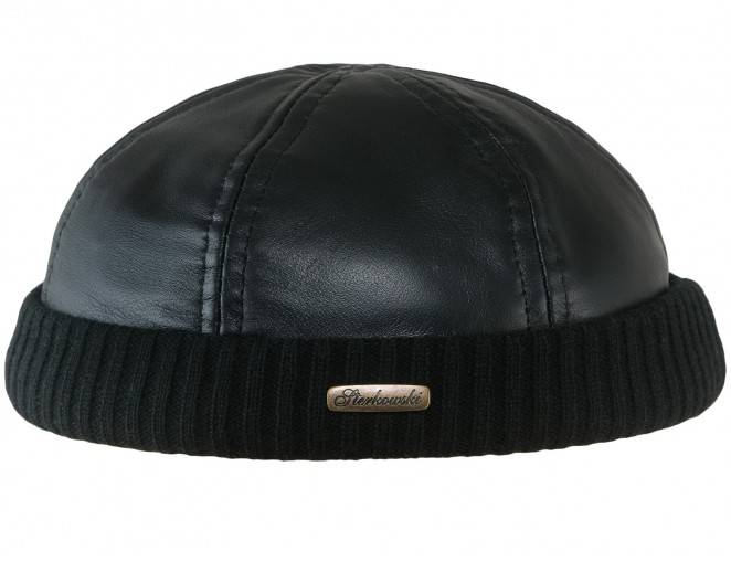 Skórzana czapka męska dokerka czarna na zimę