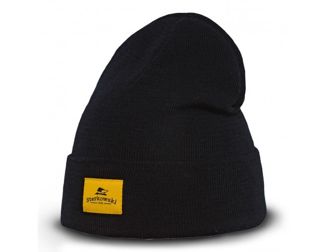 Męska czapka czarna beanie z wełny merynosa na zimę
