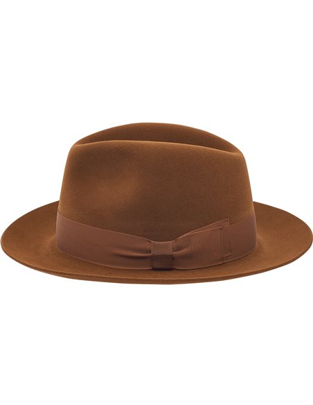 Filcowy kapelusz Fedora z króliczego włosa w kolorze miodowym brązowym