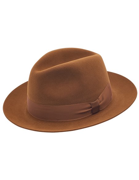 Fedora - kapelusz męski w pięknym miodowym kolorze, eleganckie nakrycie głowy