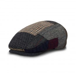 Jesienna, zimowa czapka wełniana z daszkiem patchwork 2