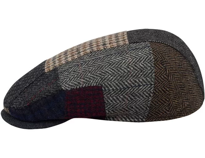Jesienna, zimowa czapka wełniana z daszkiem patchwork