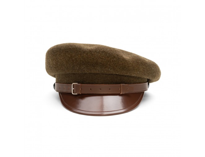 Czapka z wełny, męska, z daszkiem skórzanym, elegancka, wygodna