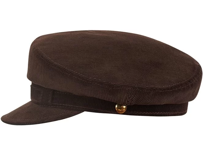 Brązowa czapka sztruksowa bretonka z daszkiem