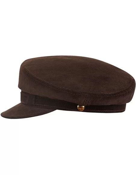 Brązowa czapka sztruksowa bretonka z daszkiem