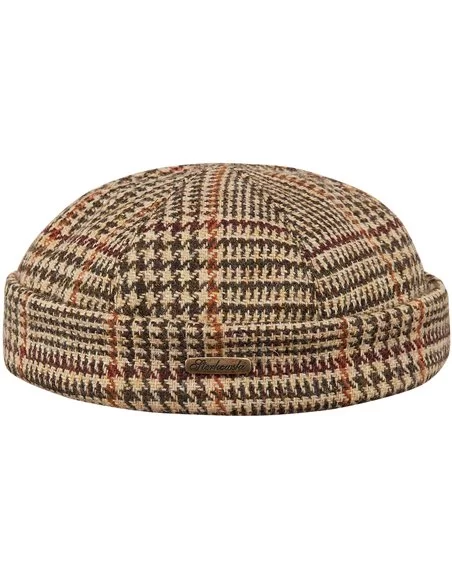 Beżowa czapka męska dokerka ze szkockiego Harris Tweedu