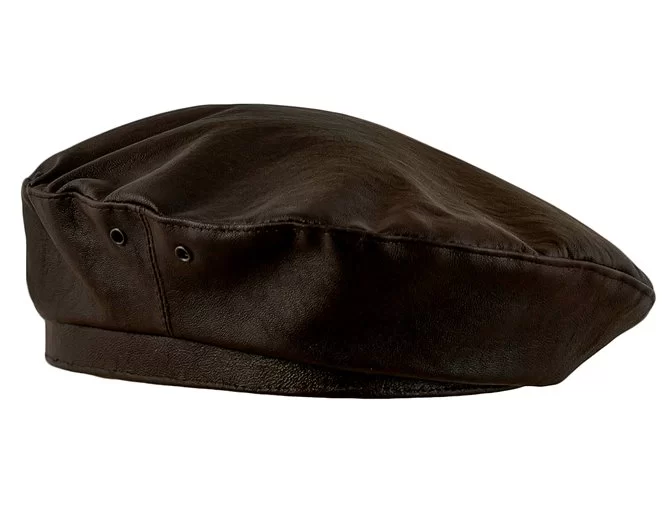 Skórzany brązowy beret męski w militarnym stylu