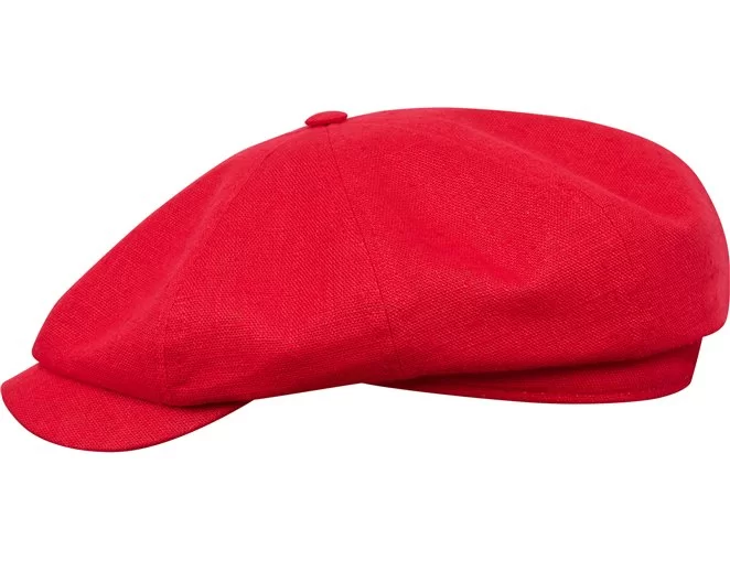 Czerwona czapka z daszkiem letnia z lnu