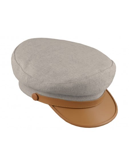 Czapka damska z daszkiem beżowa na lato lniana