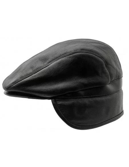 Skórzana czapka czarna męska z daszkiem
